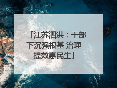 江苏泗洪：干部下沉强根基 治理提效惠民生